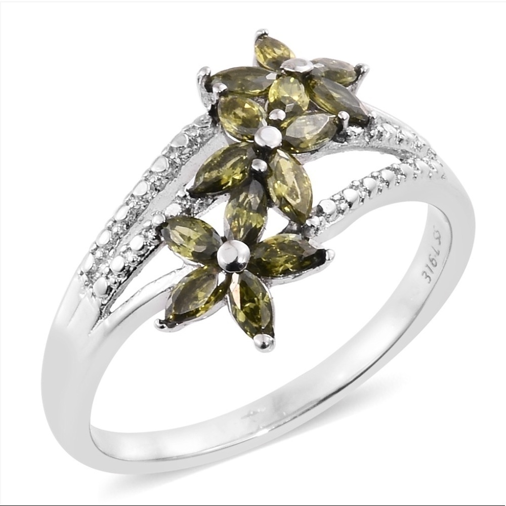 Green Diamond Floral Ring TGW 1.75 cts.